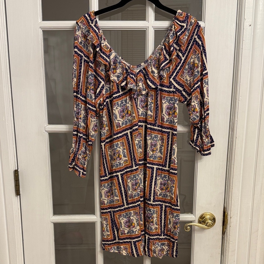ANTHROPOLOGIE PORRIDGE Women's Floral Print Ruffled Tunic Dress Size XS